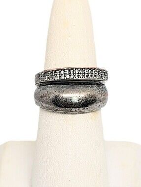 🖤 Juicy Couture Gunmetal Rhinestone Paved Dome Goth Costume Cocktail Ring Band